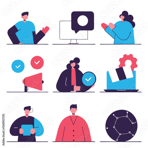Vector set of business people icons depicting diverse professionals and teamwork