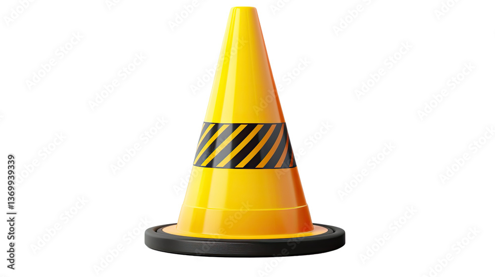 Beacon of Safety: A vivid yellow and black traffic cone stands upright, its striking design emphasizing caution and guiding traffic with authority. Beacon of Safety: A vivid yellow and black traffic cone stands upright, its striking design emphasizing caution and guiding traffic with authority.