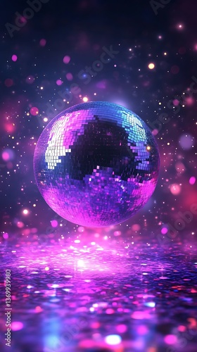 Disco ball, vibrant lights, stage, night