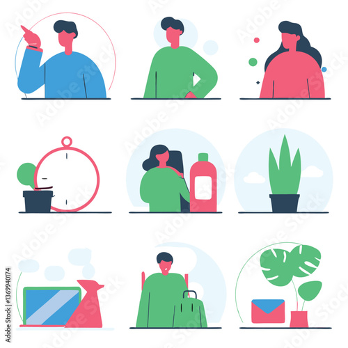 A diverse set of vector people icons representing various business professions and family figures