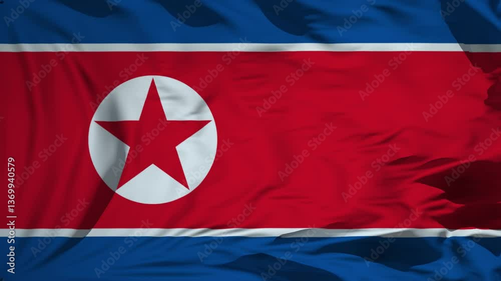 North Korea flag waving in the wind Animation