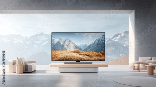 Modern TV on Terrace with Mountain View