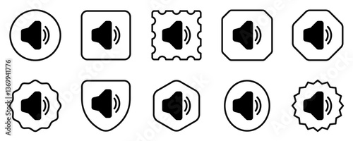 Vector volume, speaker, megaphone icon. Black, white background. Perfect for app and web interfaces, infographics, presentations, marketing, etc.