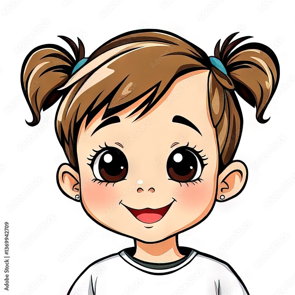 Obraz premium Cheerful young girl with pigtails smiling against a simple background