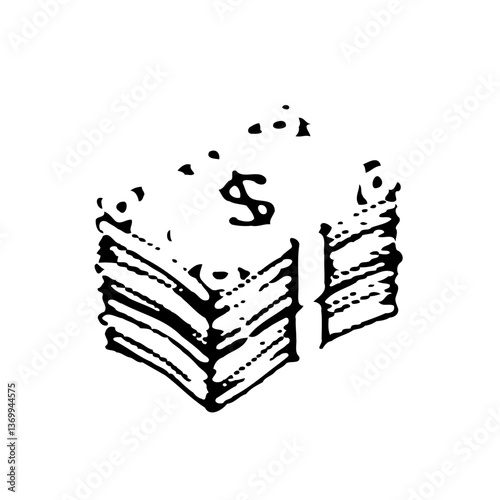 A pile of money with a black and white style
