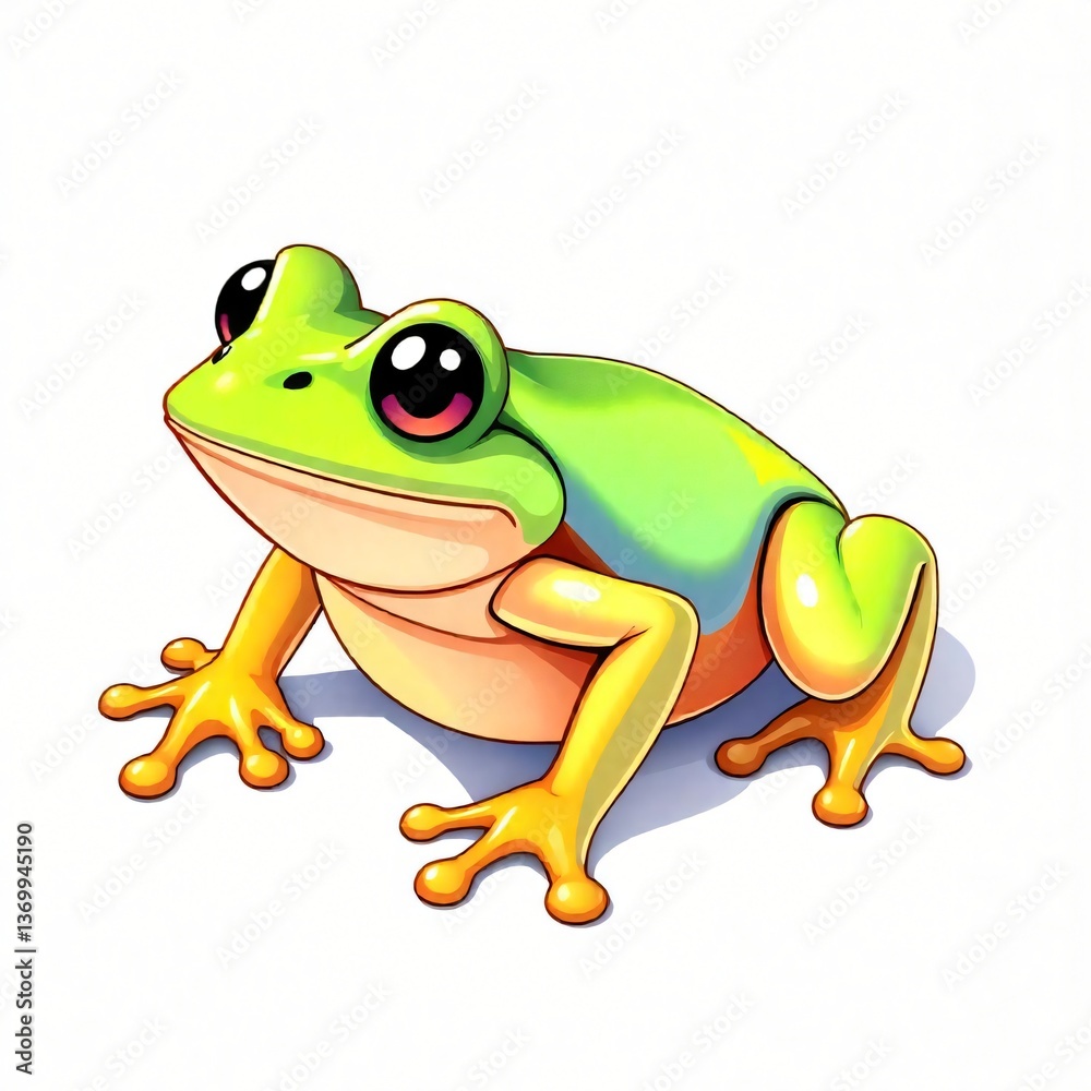 Obraz premium Adorable Cartoon Green Tree Frog Illustration Perfect for Children's Books or Websites