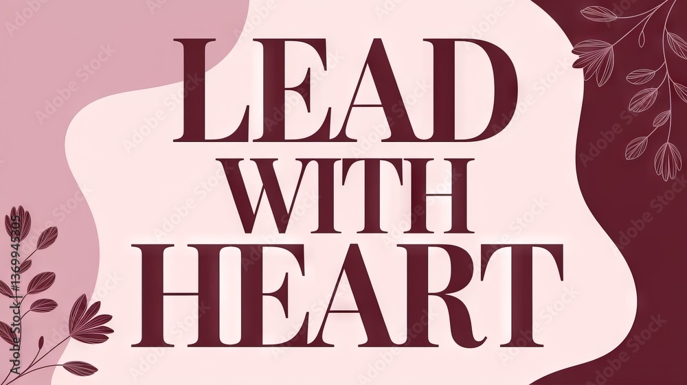 Fototapeta premium A powerful poster showcasing the statement “LEAD WITH HEART” in a striking, uppercase font with a deep maroon fill and subtle shadow.