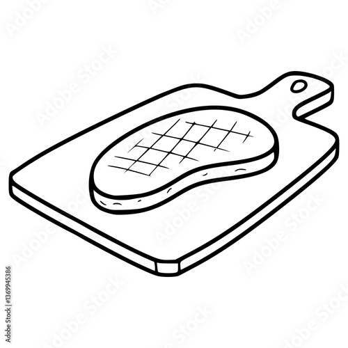 steak on cutting mat illustration hand drawn outline vector