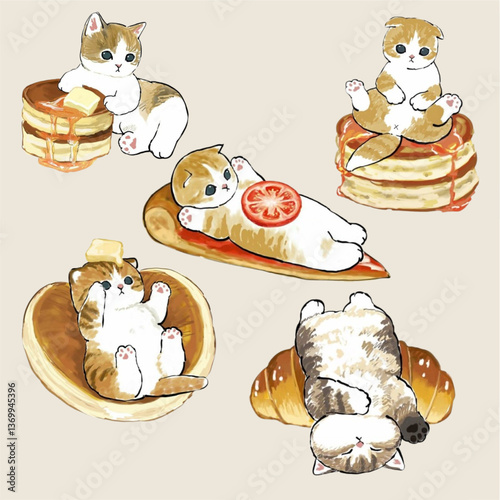 cat and Desserts,food ,vetgetable,fruit illustration