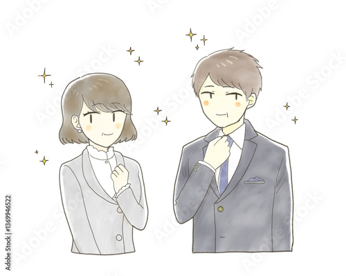 おめかしをして微笑むミドル男性とミドル女性