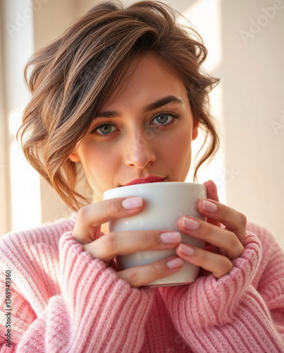 Relaxing moment  of a woman with coffee mug 