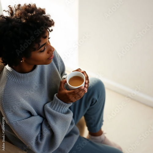 Relaxing moment  of a woman with coffee mug 