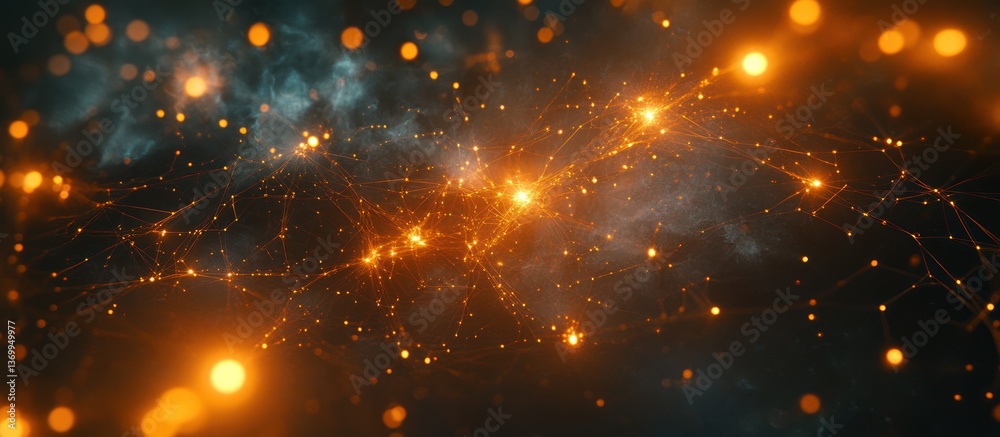 Obraz premium Abstract Network of Golden Sparks