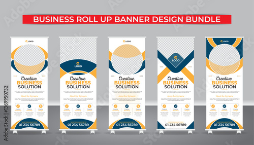 Unique and professional layout exhibition advertising banner, presentation, Business agency business pull up vertical display banner, luxury creative rollup, pull up banner bundle, 5 set collection