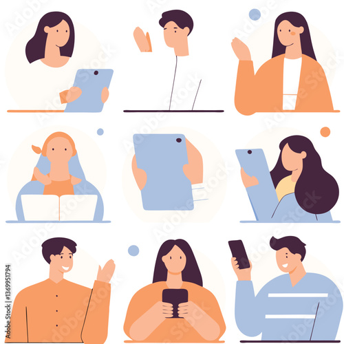 Group of diverse business people avatars, a teamwork icon set