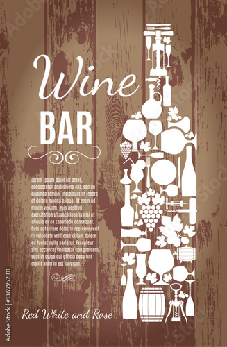 wine vintage Wine menu card on wood texture
