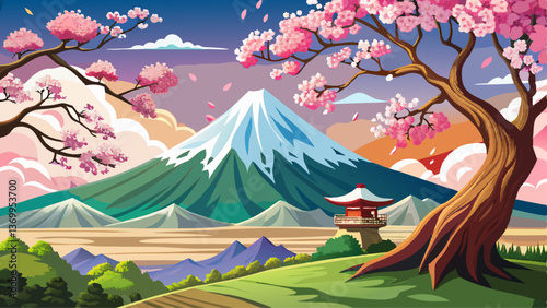cherry tree blossom mount fujiyama