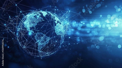 A blue futuristic background featuring planet Earth.