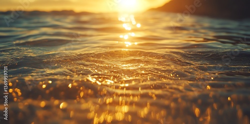 Golden Sunset Sea: Serene Water Surface Glowing