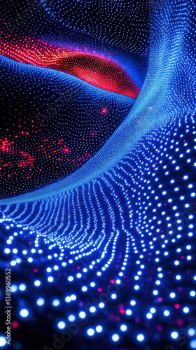 Abstract Digital Waveform with Blue and Red Lights