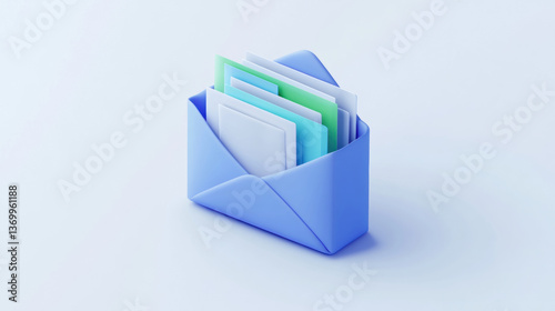 Blue Envelope with Stacked Papers