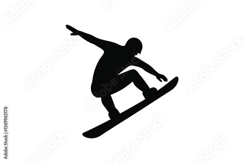 Silhouette illustration vector design of a snowboarder mid-jump.eps