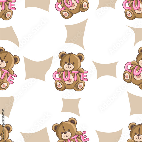 Cute teddy bear pattern design for children decor print. Vector illustration
