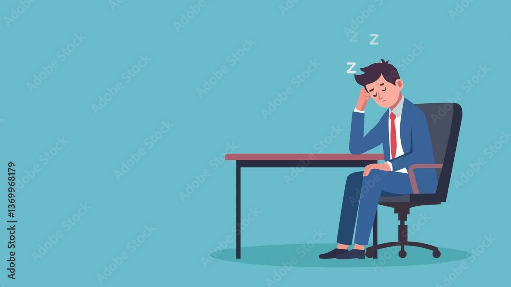 animation sleeping businessman on office with alarm.animated business concept of delay, procrastination, and time management issues. animation sleeping businessman on office with alarm.animated business concept of delay, procrastination, and time management issues.