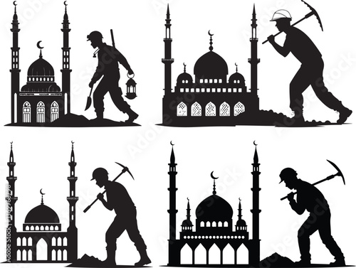 Vector mosque silhouette landmark architecture icon