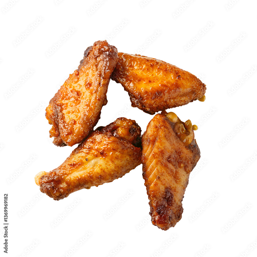 Delicious Glazed Chicken Wings Ready to Eat Appetizer Snack Food isolated on white or transparent background Generative AI