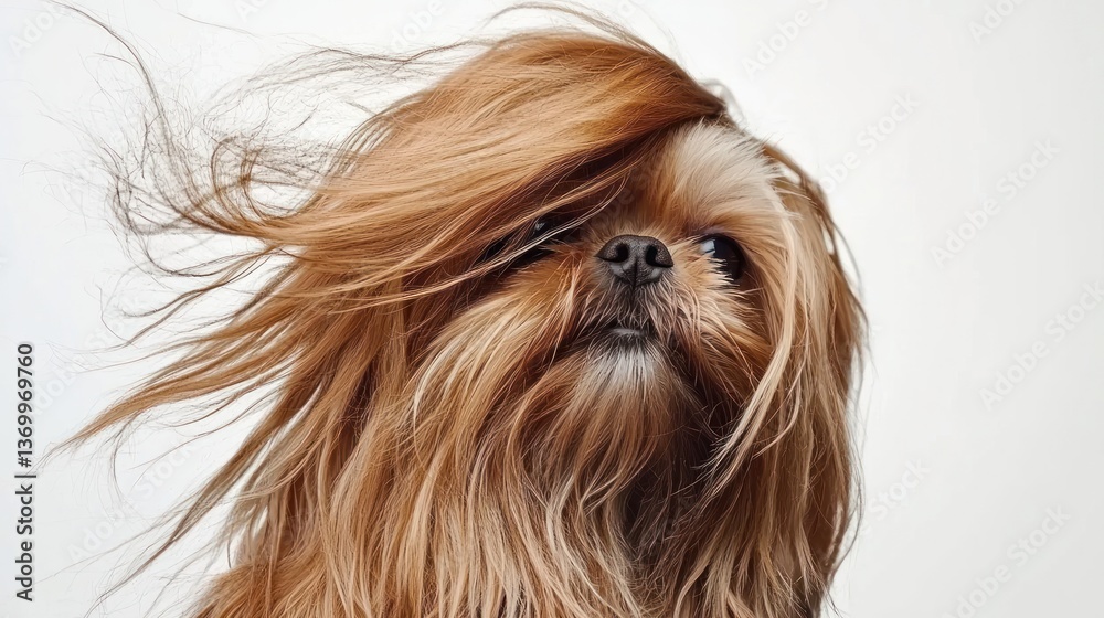 Naklejka premium Close-up of a Shih Tzu with long, silky hair and a sweet, playful face, isolated on white.