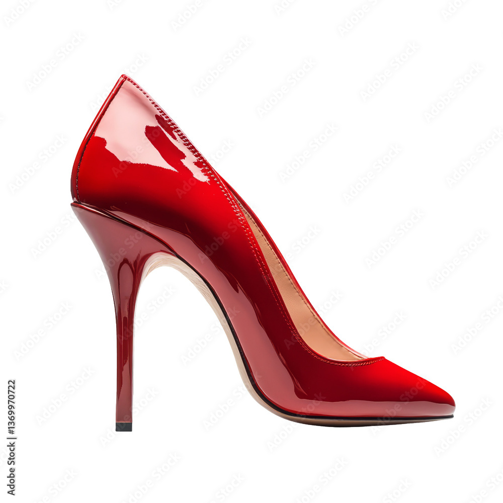 Obraz premium Elegant Red High Heel Shoe with Glossy Finish on Transparent Background