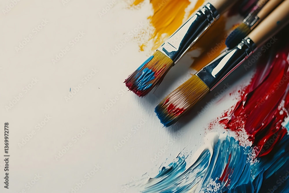 Obraz premium Colorful Paint Brushes on Artist's Palette
