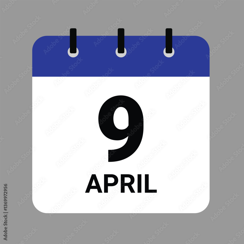 Vector illustration of a calendar icon showing dates and events. APRIL 9 Calendar Icon – Flat Design, Minimalist Date Illustration Vector illustration of a calendar icon showing dates and events. APRIL 9 Calendar Icon – Flat Design, Minimalist Date Illustration