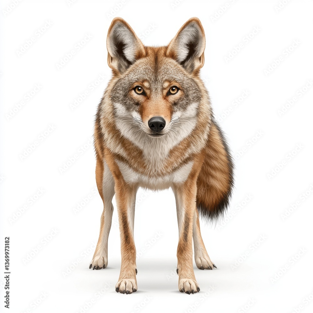 Obraz premium Coyote Portrait Brown and Tan Fur, Intense Gaze, White Background