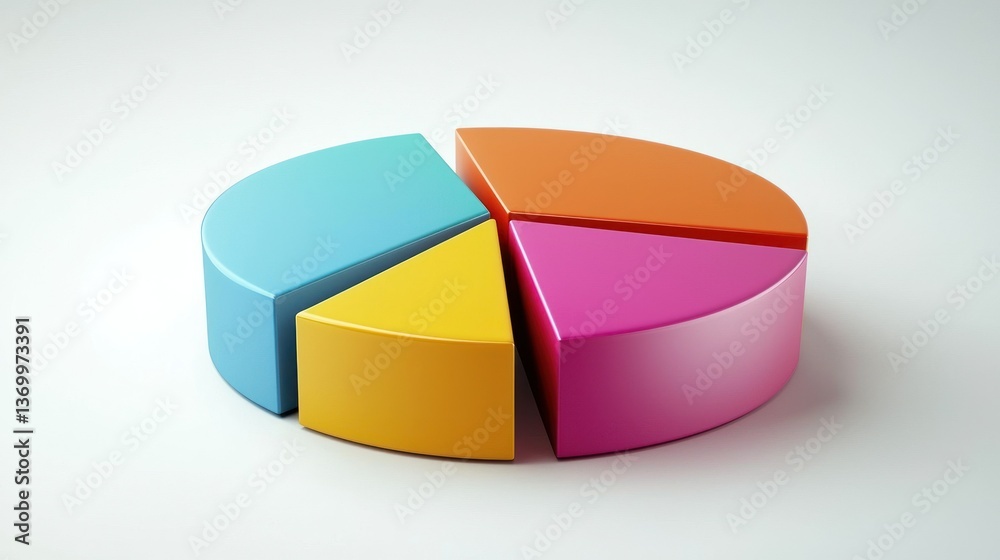 Obraz premium A pie chart illustration showing a whole circle divided into brightly colored segments.