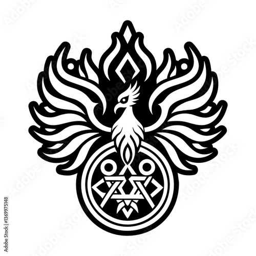 A filled style icon of firebird symbol tattoo