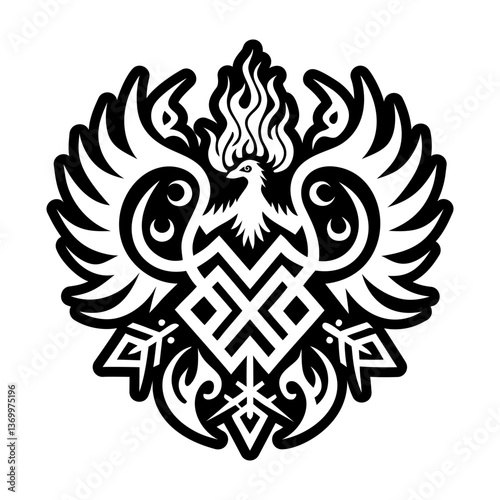 A filled style icon of firebird tattoo