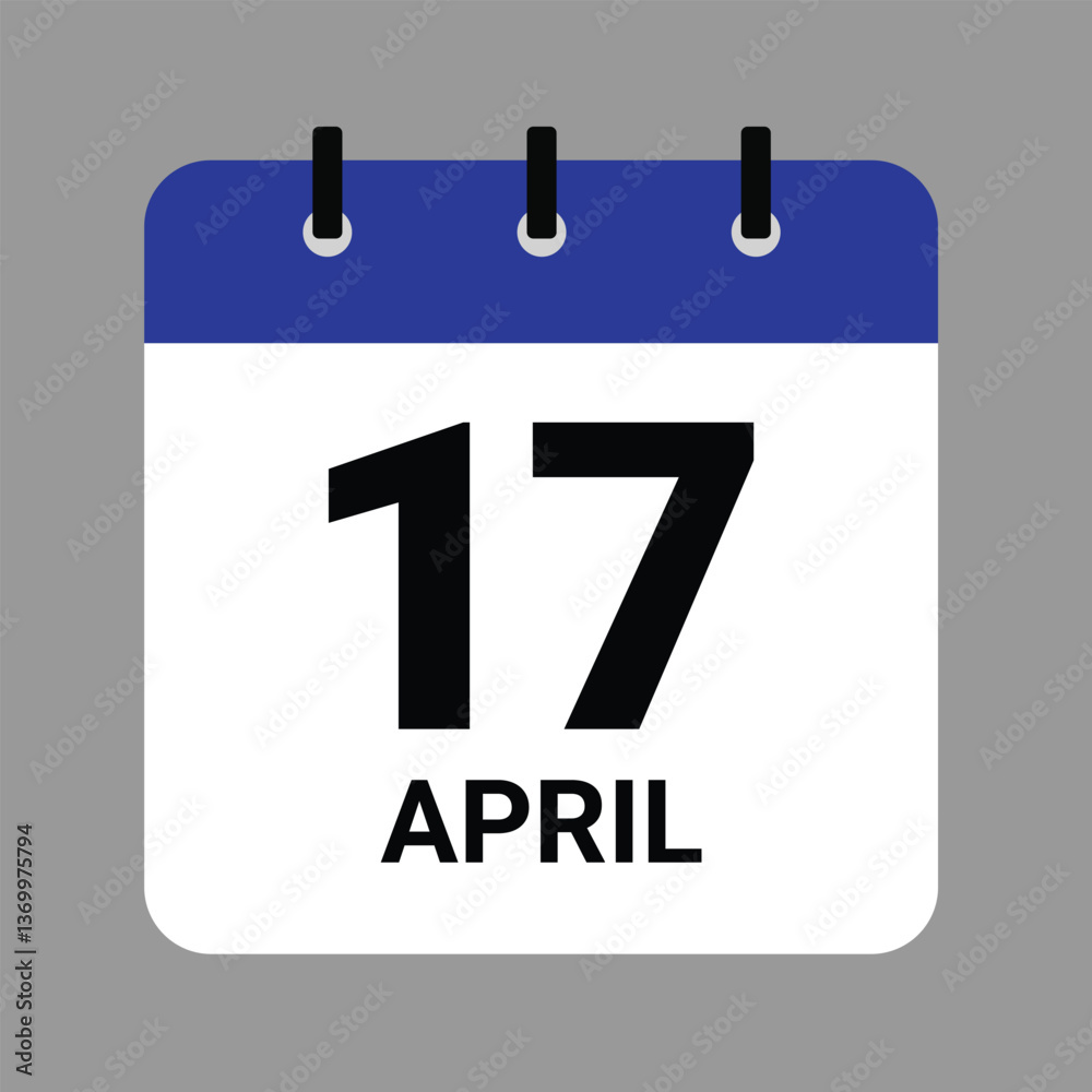 Vector illustration of a calendar icon showing dates and events. APRIL 17 Calendar Icon – Flat Design, Minimalist Date Illustration Vector illustration of a calendar icon showing dates and events. APRIL 17 Calendar Icon – Flat Design, Minimalist Date Illustration