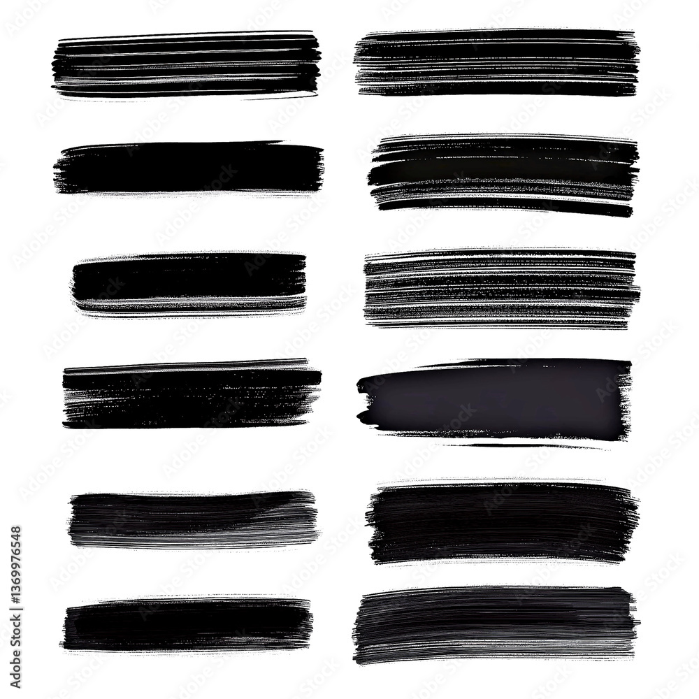 Various black brushstroke patterns display different widths and textures on a clean white backdrop, offering visual inspiration for art and design projects. These strokes can enhance creativity. Various black brushstroke patterns display different widths and textures on a clean white backdrop, offering visual inspiration for art and design projects. These strokes can enhance creativity.