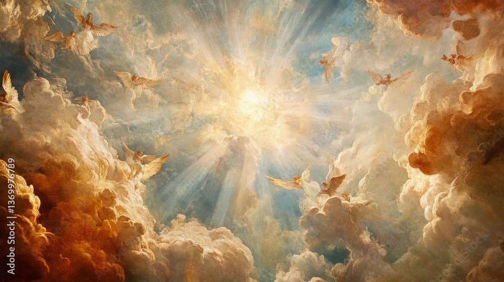 custom made wallpaper toronto digitalAngels In Clouds, Heaven Concept. Painted Effect.