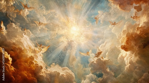 Wallpaper Mural Angels In Clouds, Heaven Concept. Painted Effect. Torontodigital.ca