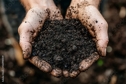 Human hands cupping a mound of dark rich soil