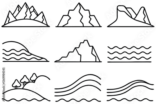 Landslides line art illustration with detailed mountain sketch (1)