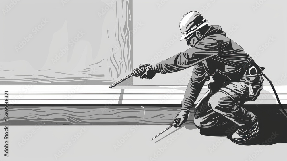 Obraz premium worker applying sealant to baseboard