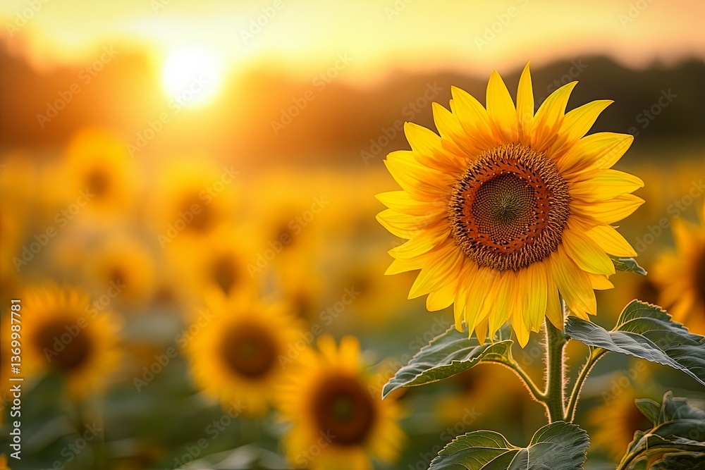 Obraz premium A Vibrant Sunflower Field Illuminated By The Warm Golden Sunlight