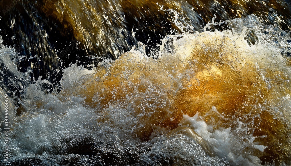 Fototapeta premium Golden Water Splashes Cascading Downward