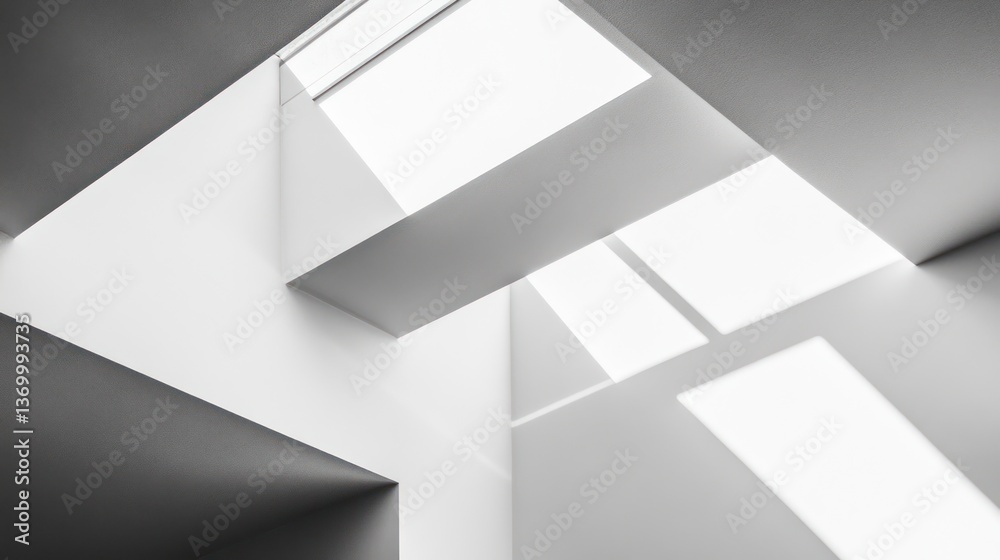 Obraz premium Abstract Architectural Interior, Light & Shadow, Modern Home, Daylight, Low Angle View, Use Stock Photo