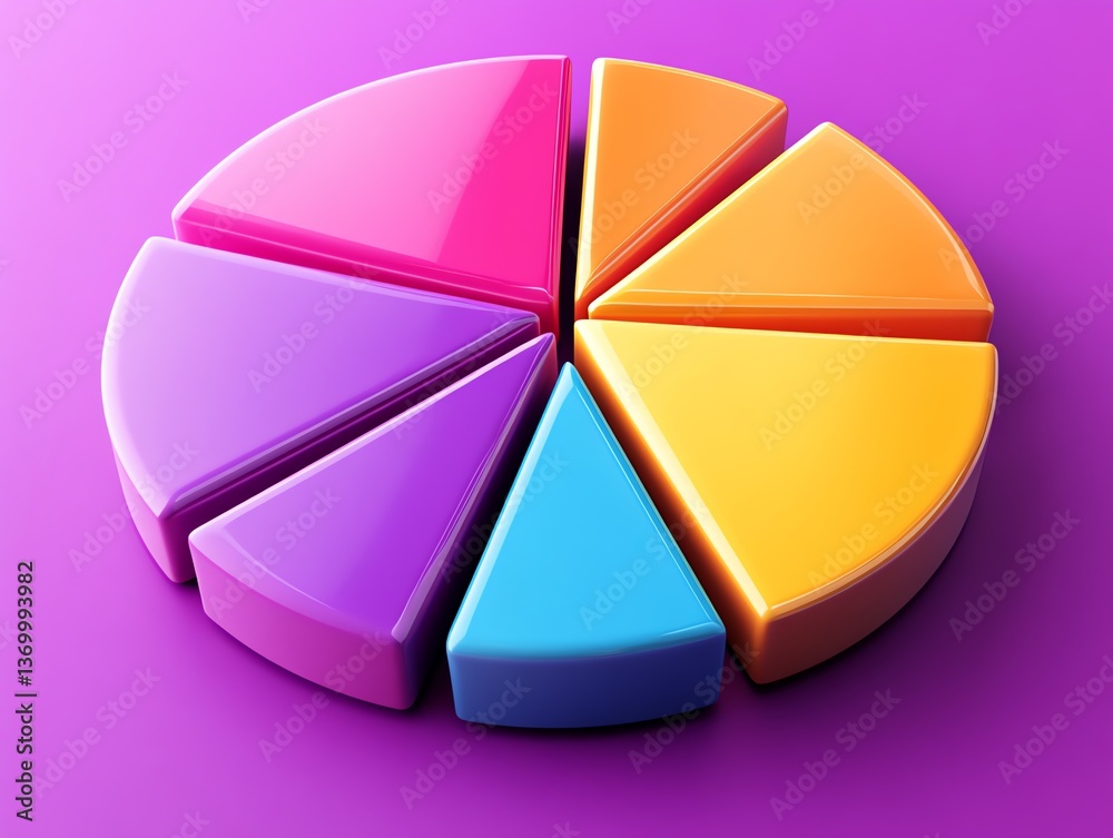 Obraz premium Vibrant 3D Pie Chart: Colorful Segments on Purple Background