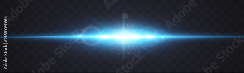 Set of blue horizontal glow effects resembling stars or suns with radiant highlights. Features light energy explosions and flares. Vector artwork ideal for digital, abstract, or futuristic designs.	
